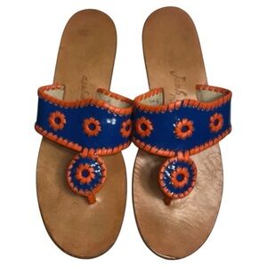 Jack Rogers Women’s Size 8 Blue Orange Patent  Boating Thong Sandals